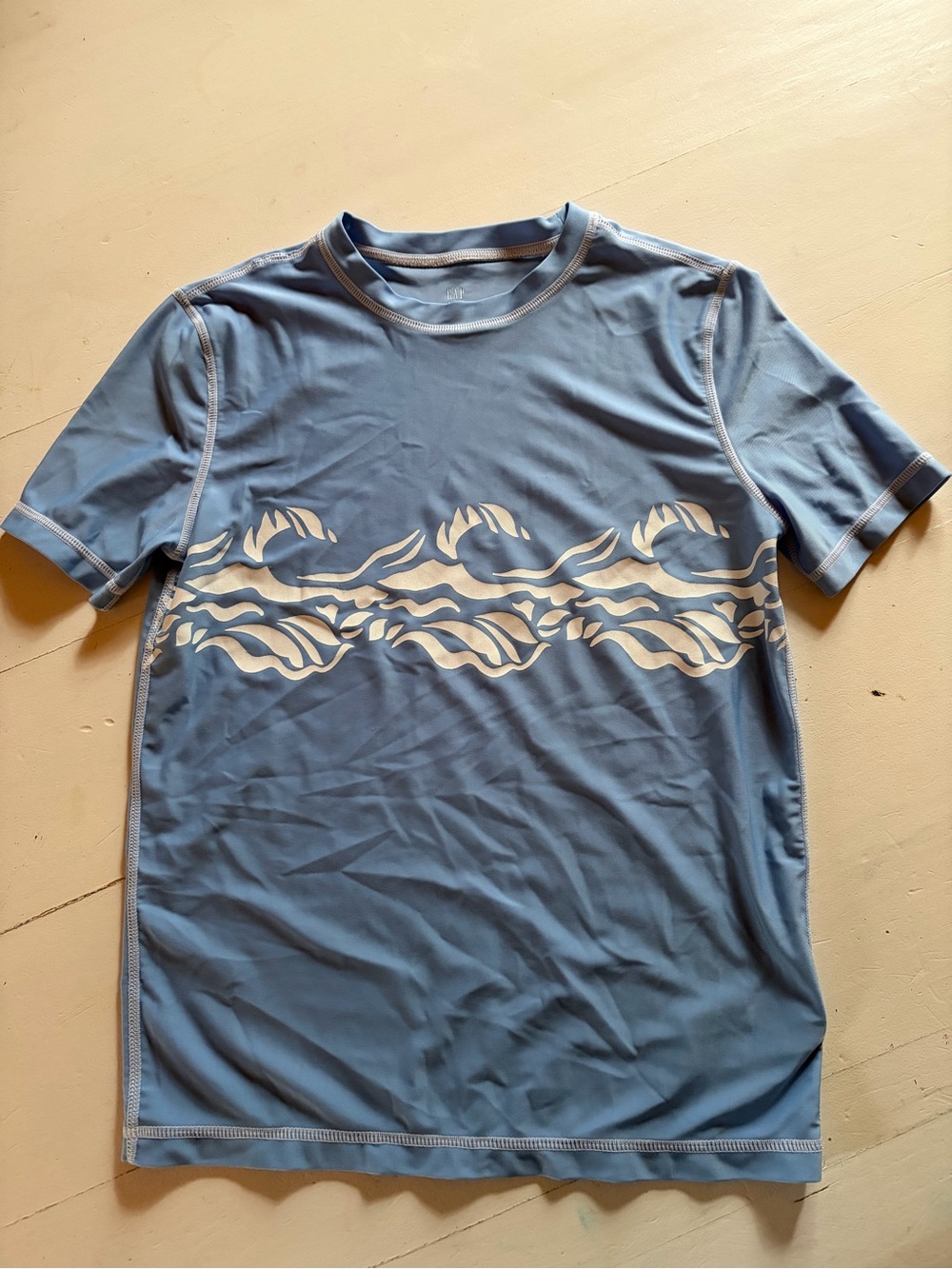 Light Blue Short Sleeve swim Tee with White Wave Design